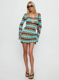 Suka Long Sleeve Knit Mini Dress Brown Blue