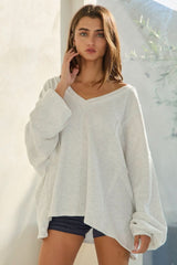 Amber Grey Oversized V Neck Sweatshirt