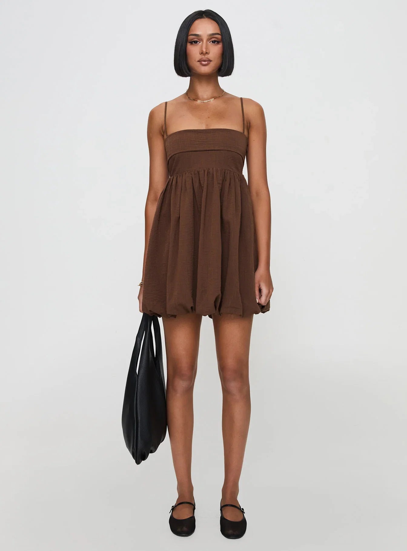 Layken Bubble Hem Mini Dress Chocolate Petite