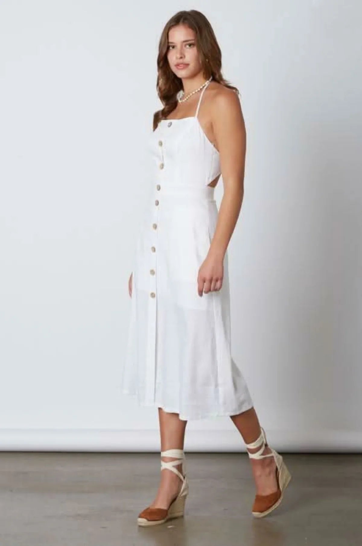 Parga White Tie Back Midi Dress