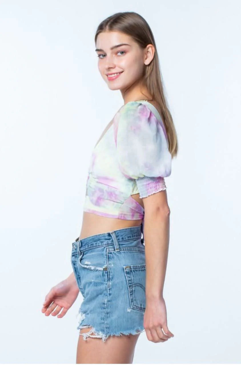 Arinna Rainbow Tie Dye Wrap Crop Top