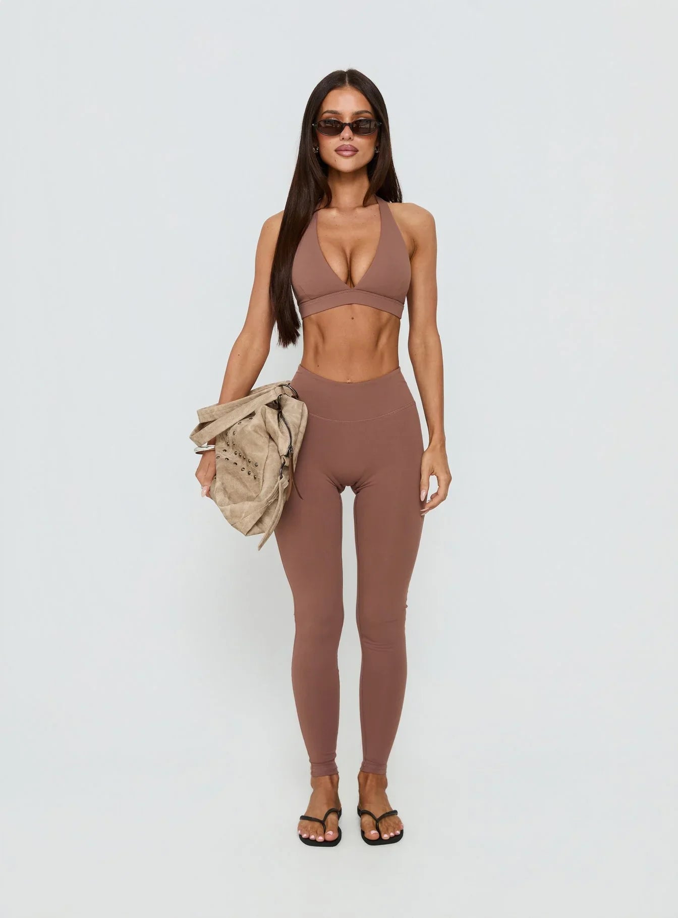 In Motion Active Plunge Halter Crop Top Clay