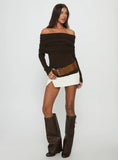 Florrie Off Shoulder Foldover Long Sleeve Top Chocolate