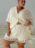 Jamari Linen Blend Shorts Cream Brown Curve