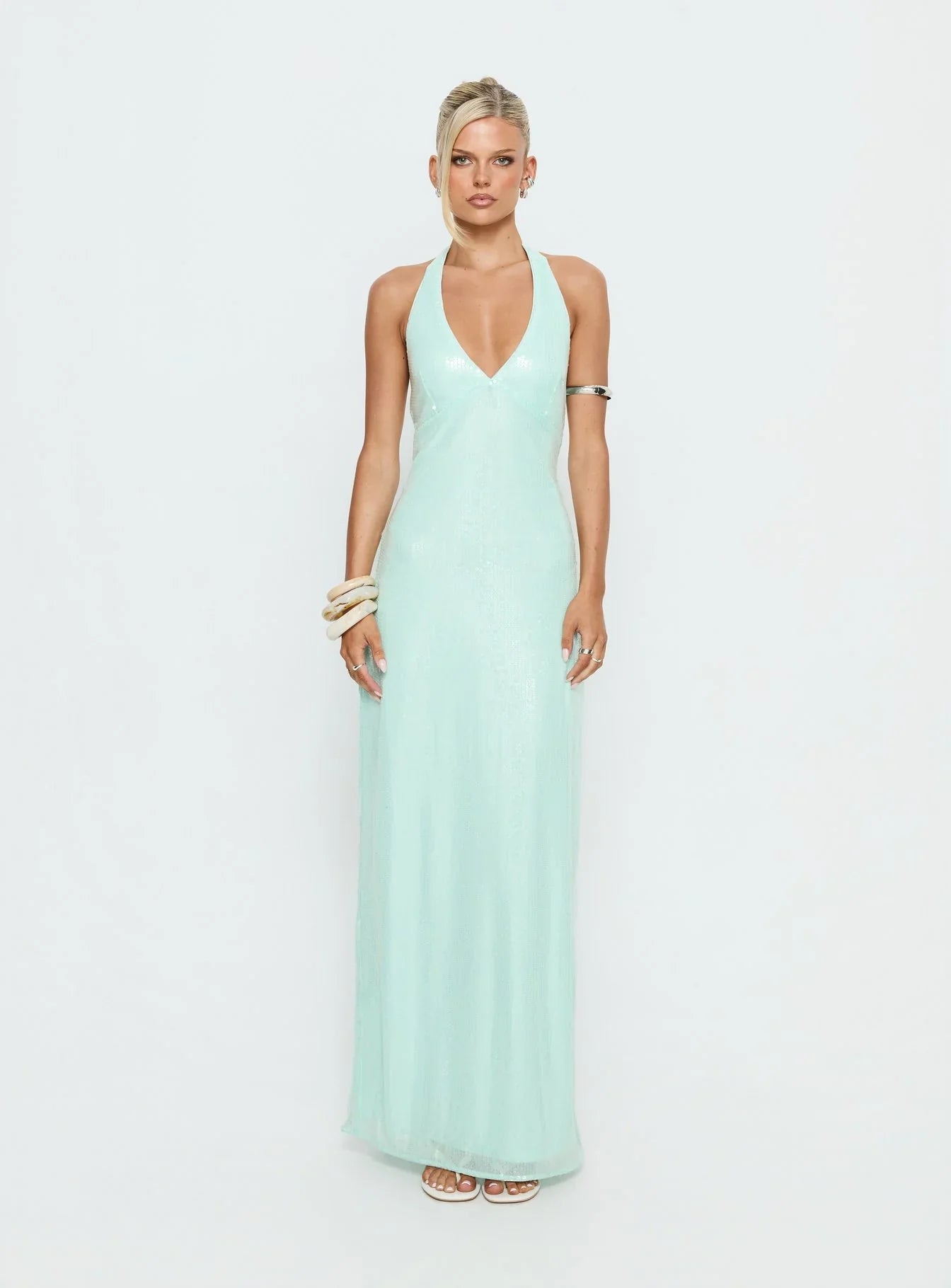 Isanna Halter Sequin Maxi Dress Jelly Mint