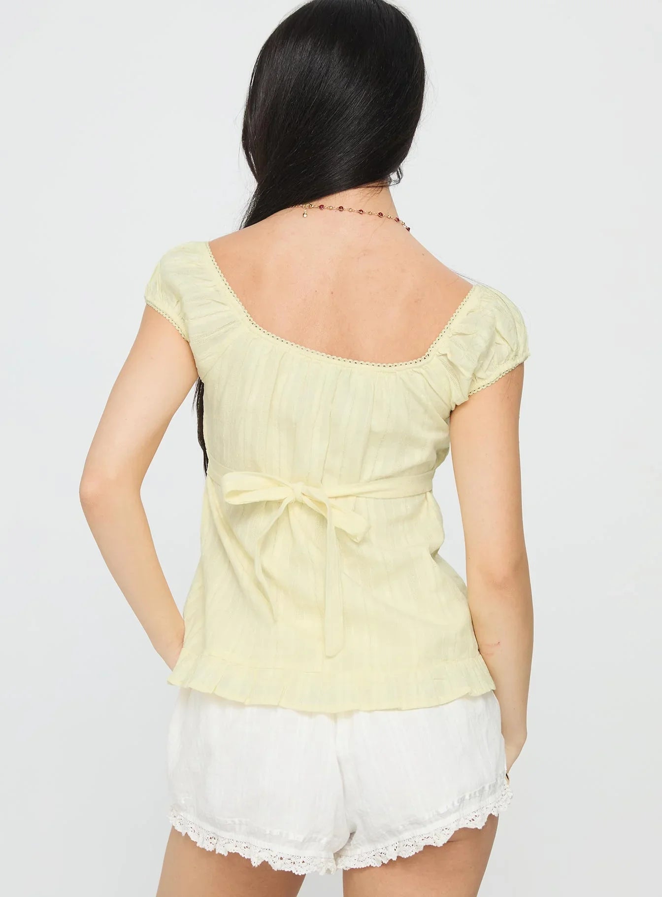 Lainee Babydoll Tie Up Top Yellow