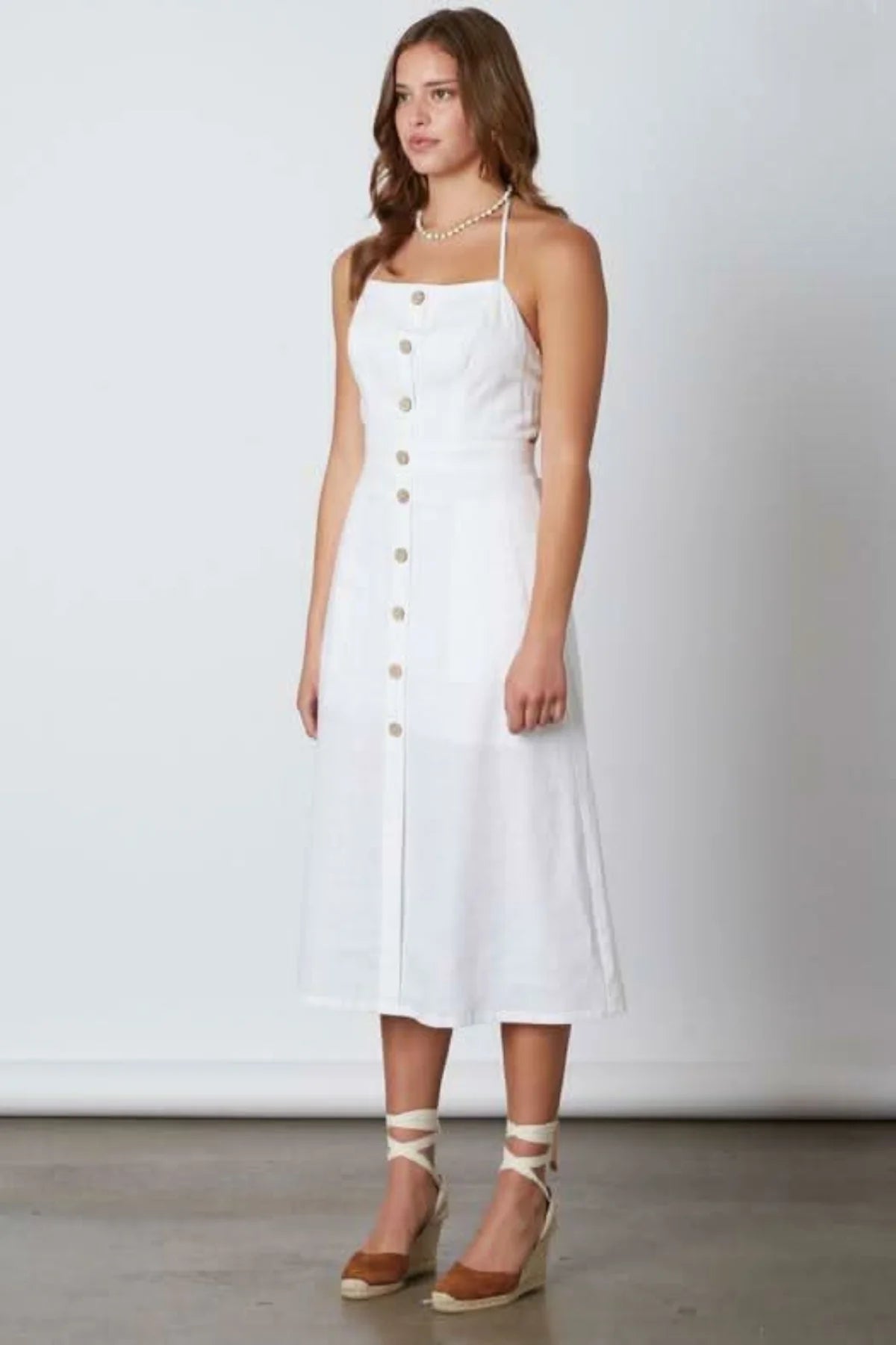 Parga White Tie Back Midi Dress