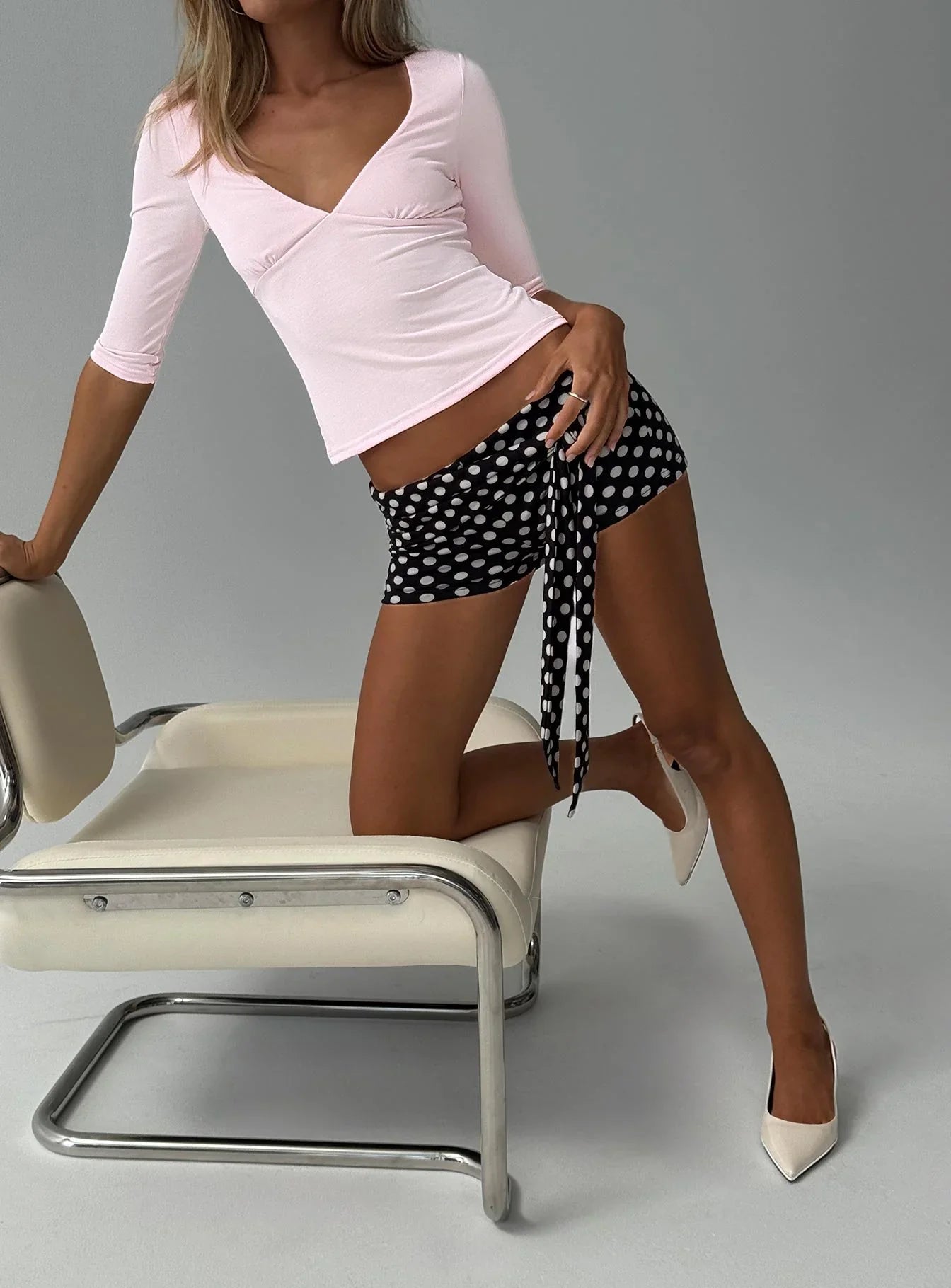 Declanne Wrap Micro Shorts Black Polka