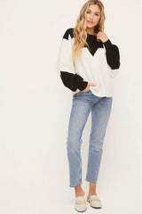 Just In Time Ivory and Black Colorblock Crew Neck Sweater
