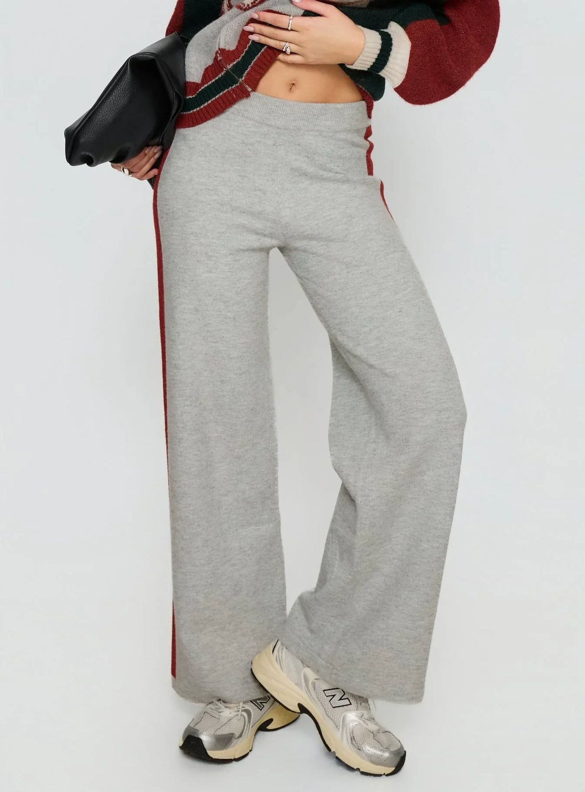 Brandyce Straight Leg Knit Pants Grey Red