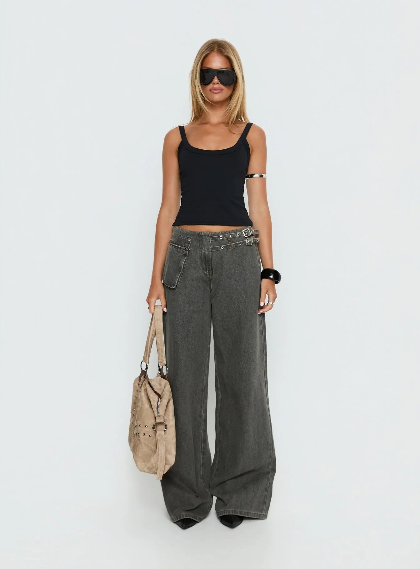 Paltrow Mid Rise Wide Leg Cargo Jeans Washed Grey