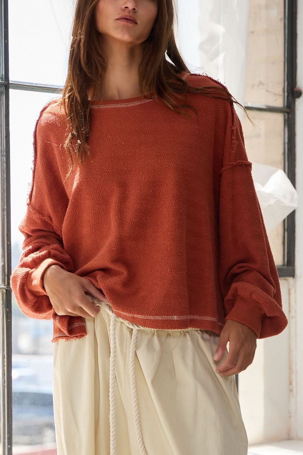 Libby Rust Open Back Long Sleeve Top