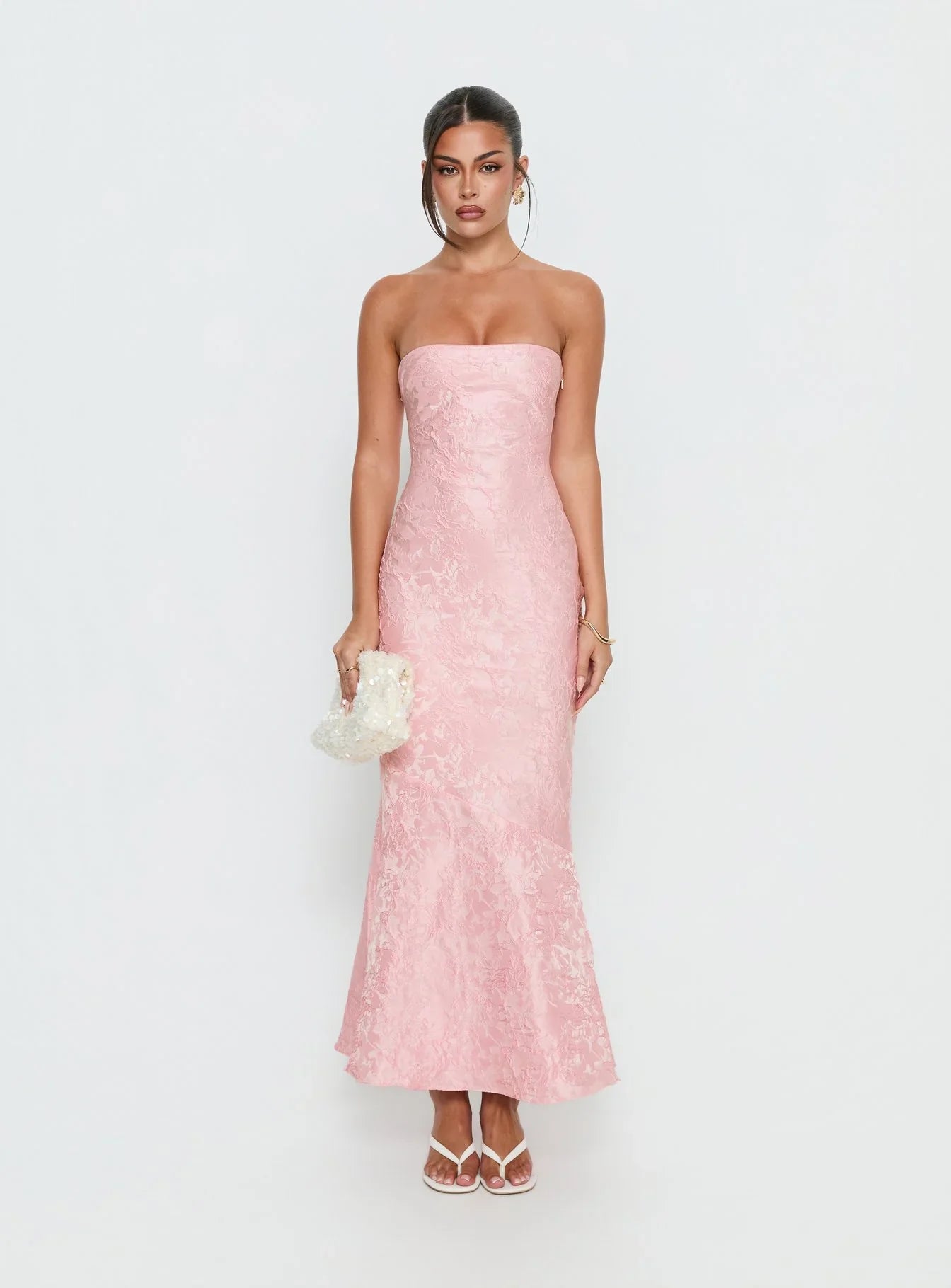 Lips Are Sealed Strapless Lace-Up Back Maxi Dress Pink