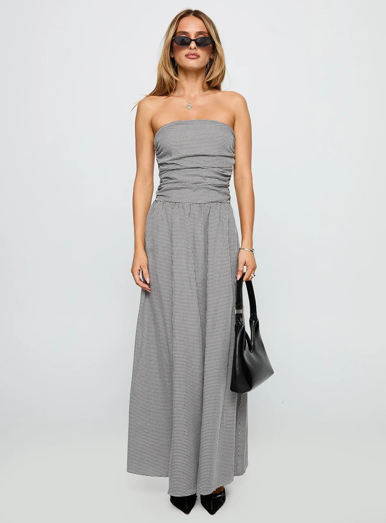 Arkadia Strapless Maxi Dress Black White Check