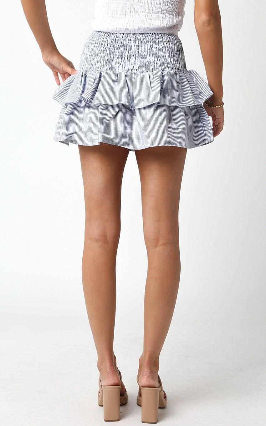 Willow Blue Striped Linen Ruffle Mini Skirt