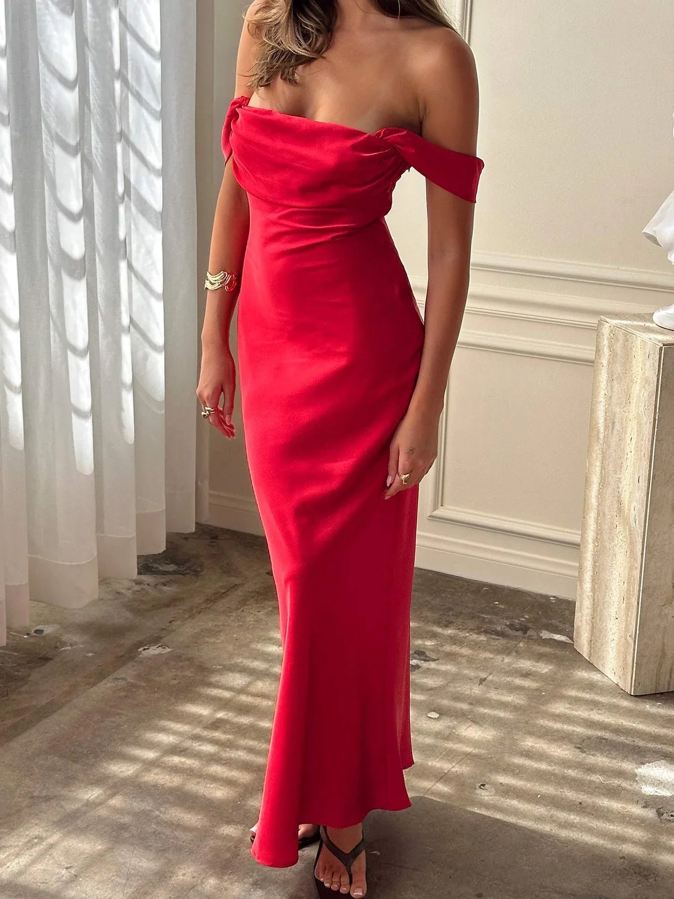 Azura Off The Shoulder Maxi Dress Red