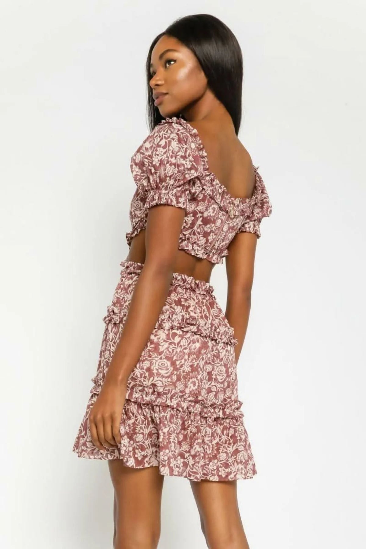 Maya Mauve Floral Off the Shoulder Mini Dress