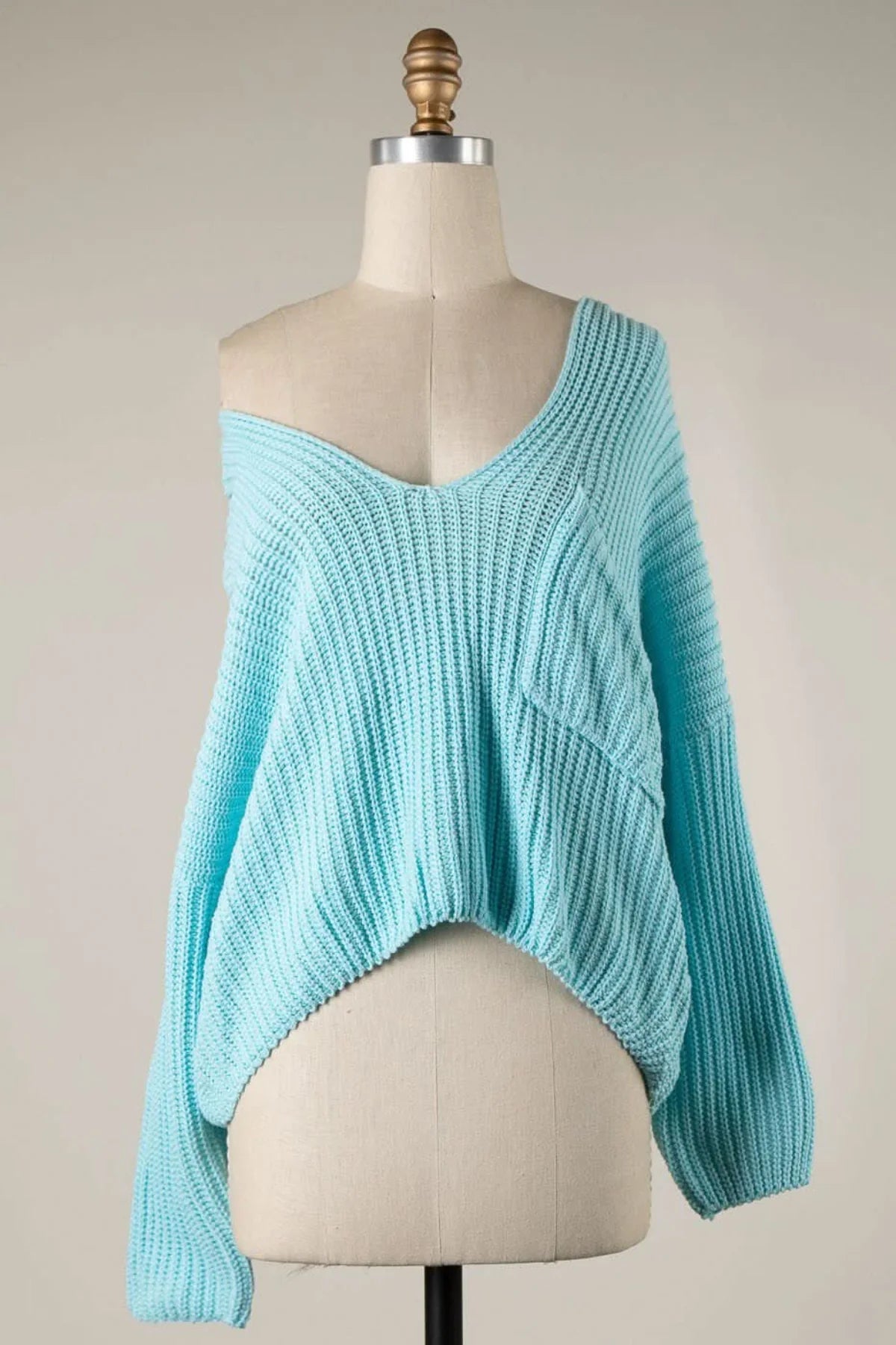 Brynn Aqua V Neck Sweater