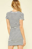 Sun Club Black and White Striped Knotted Tee Dress