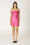 Cyndi Pink Satin Off The Shoulder Mini Dress