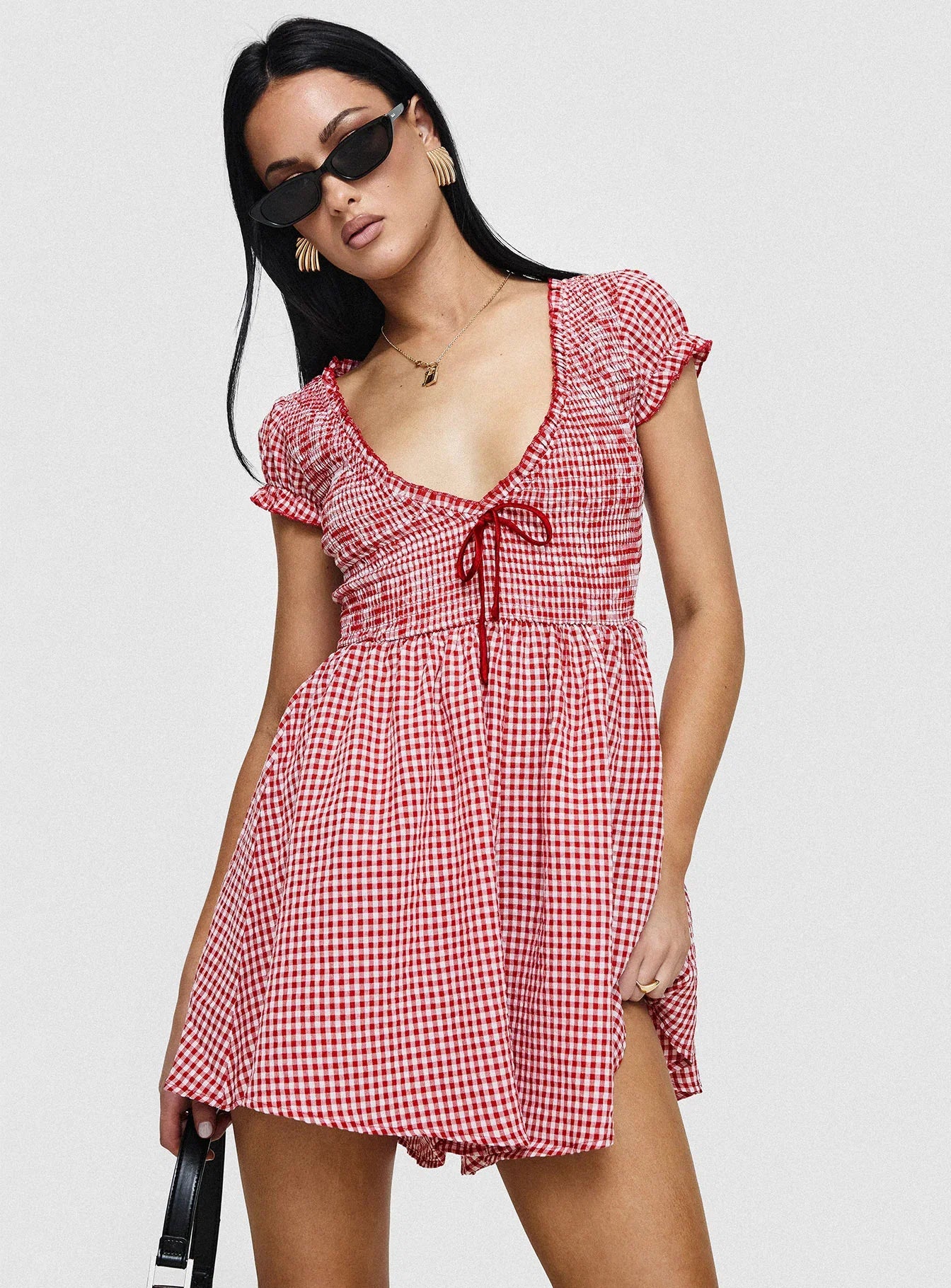 Wescott Gingham Playsuit Red White