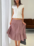 Cascades Low Rise Midi Skirt Red Check