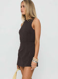 Yumiko Romper Brown Pinstripe