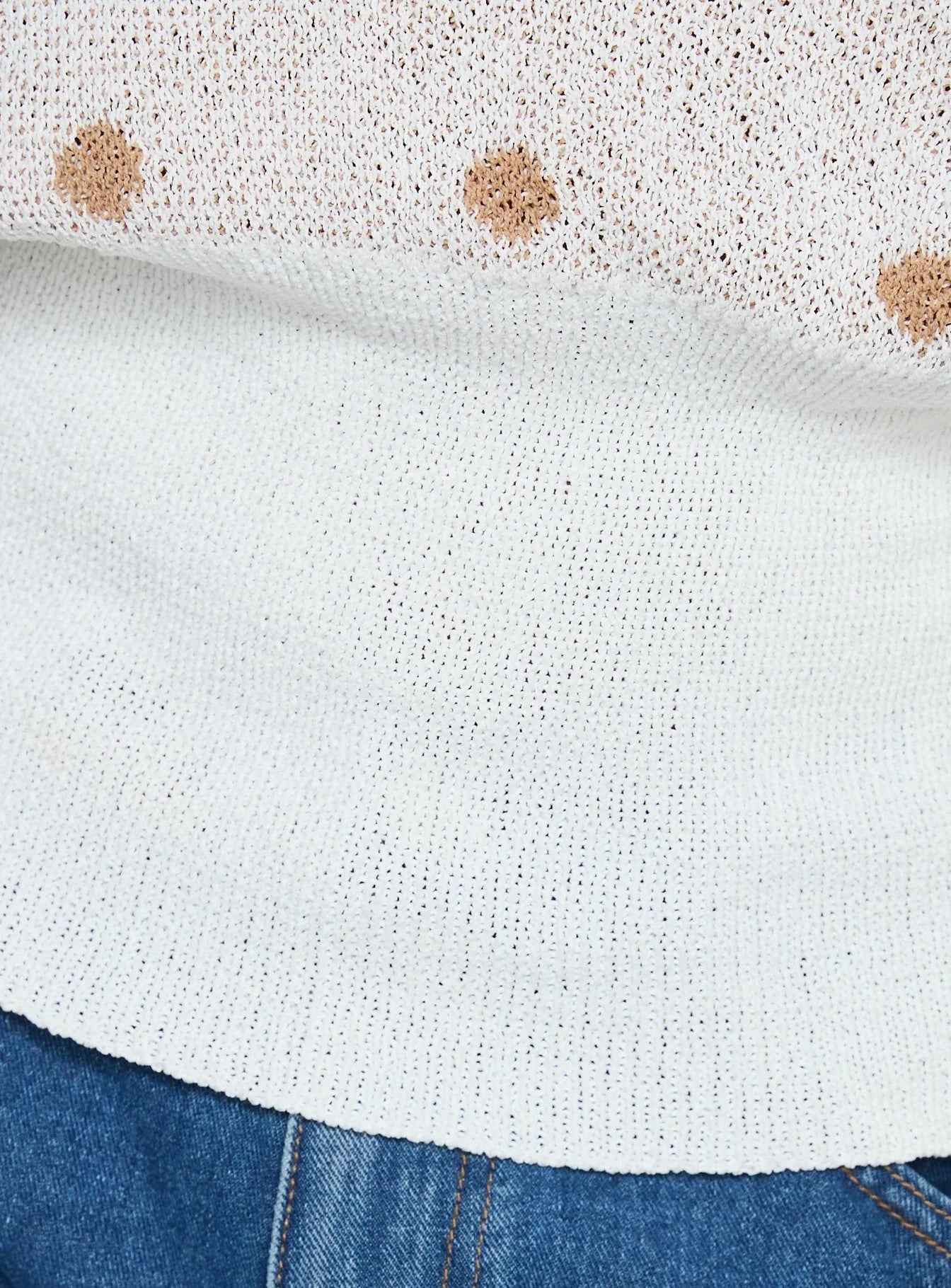 Harvy Off Shoulder Knit Sweater White Polka