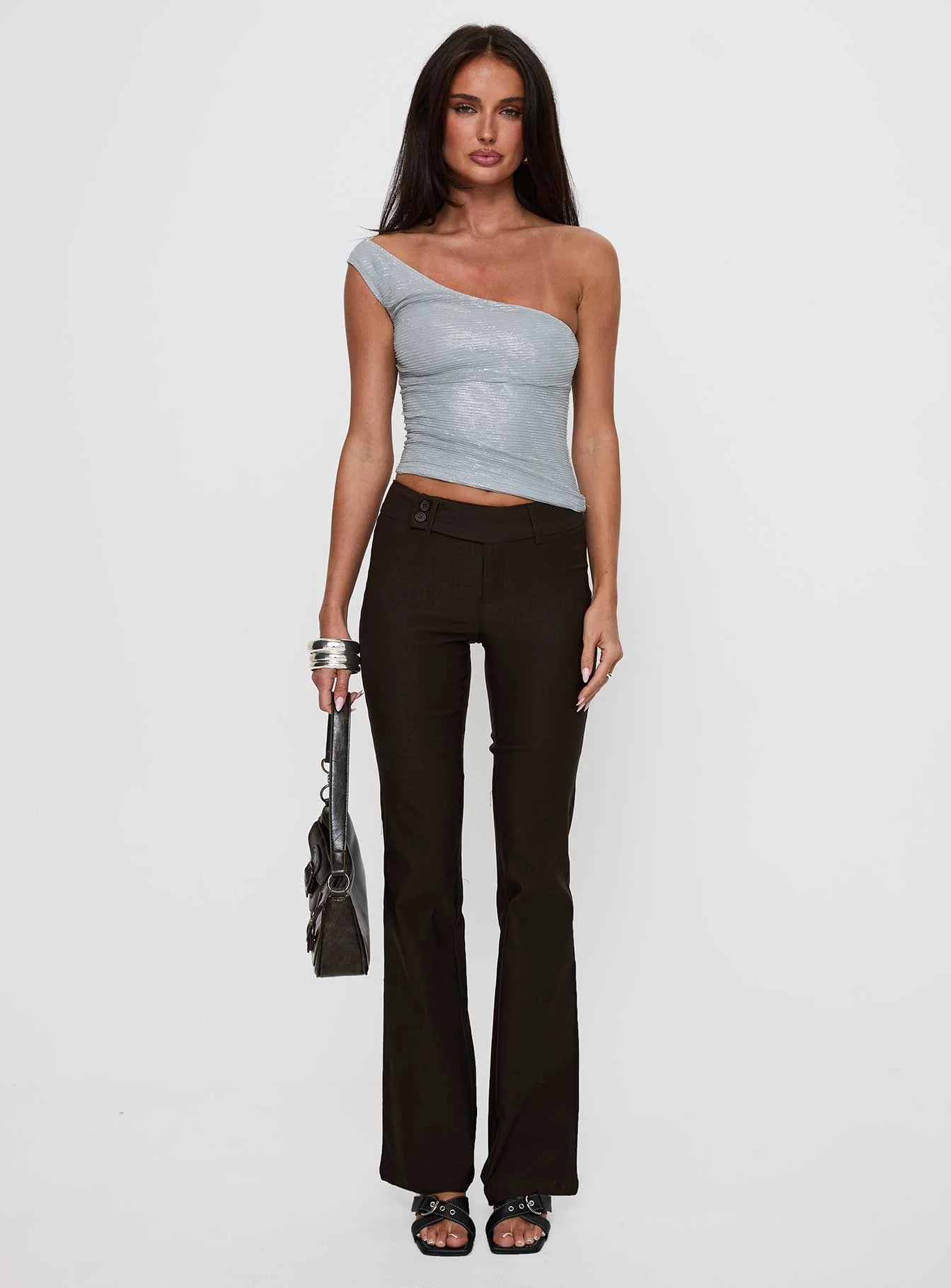 No Distractions One Shoulder Top Silver