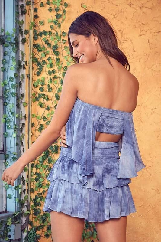 Monaco Navy Tie Dye Strapless Romper