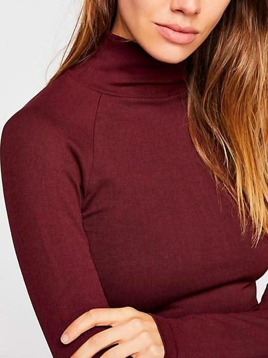 Free People Like I Do Burgundy Backless Turtleneck