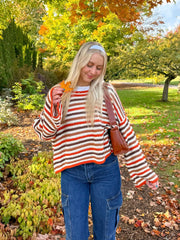 Angie Brick Multi Striped Crochet Sweater