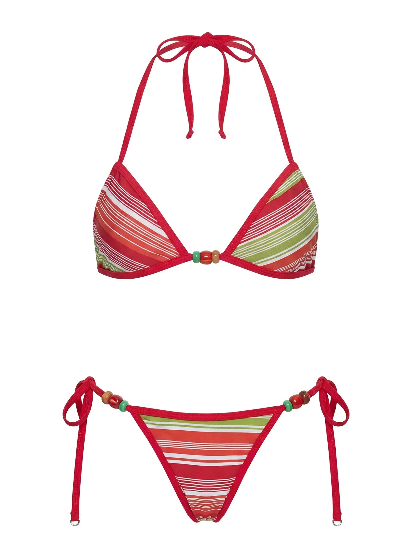 Beasley Tie Side Bikini Bottoms Red Green Stripe
