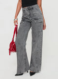 Chad High Rise Flared Cargo Jeans Washed Grey