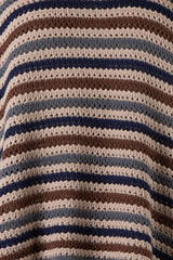 Angie Taupe Multi Striped Crochet Sweater