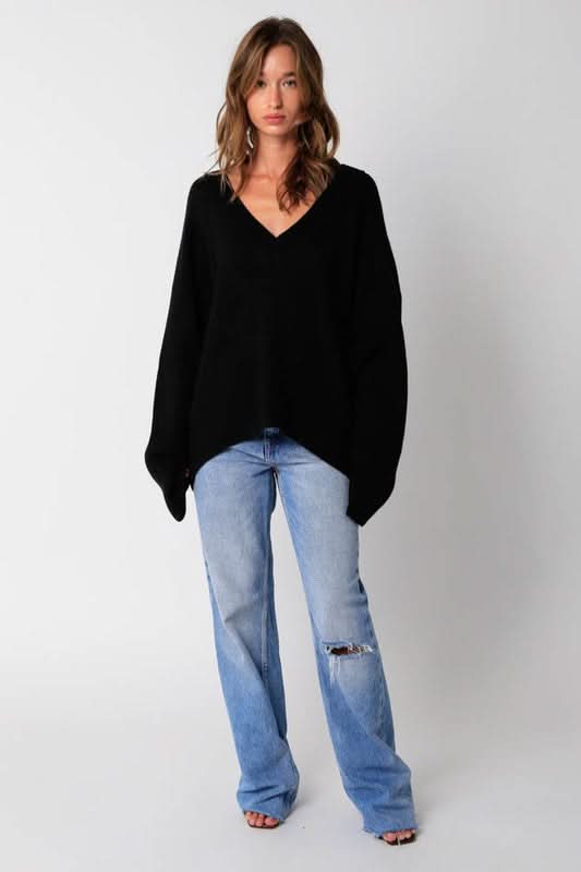 Leila Black V Neck Oversized Sweater