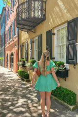 Lenah Green Eyelet Cutout Mini Dress