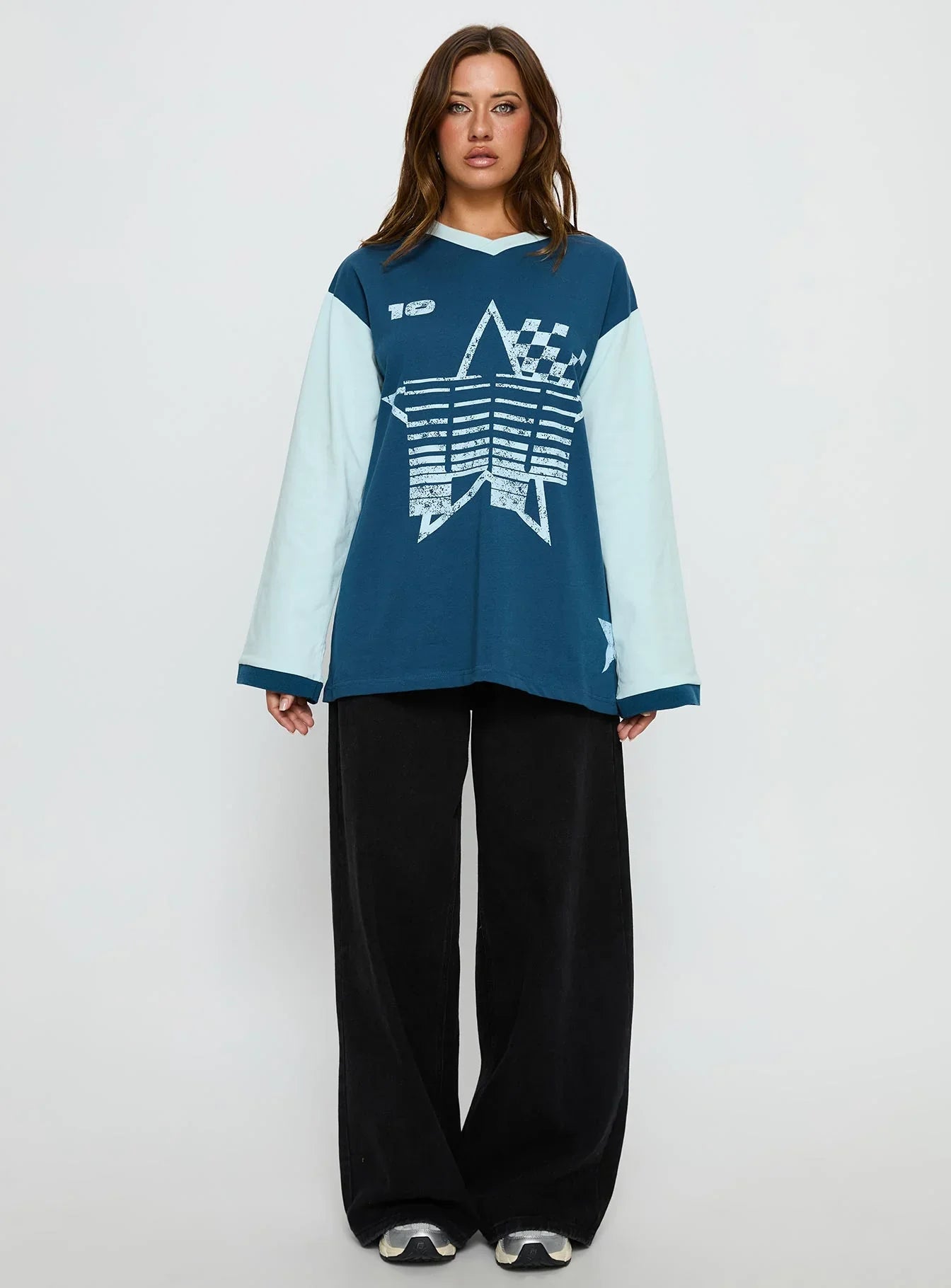 Starletta Long Sleeve Moto Top Blue