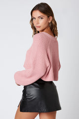 Day Off Mauve Pink Notched Neck Sweater