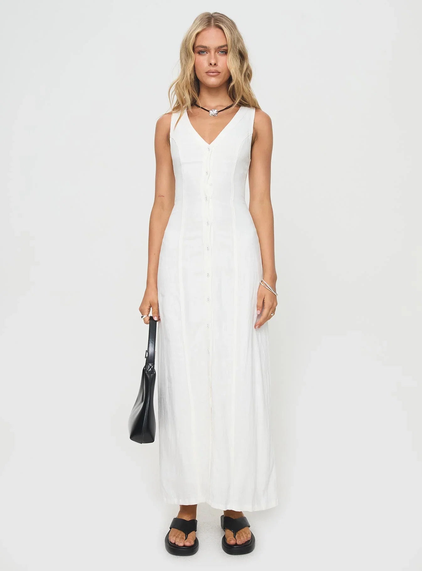 Summer Season Linen Blend Maxi Dress White Petite