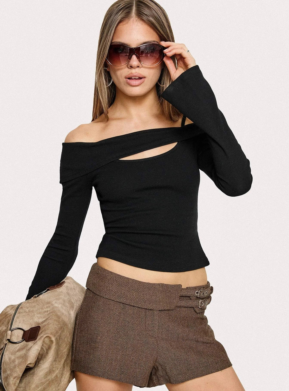 Elyana Layered Cut Out Long Sleeve Top Black