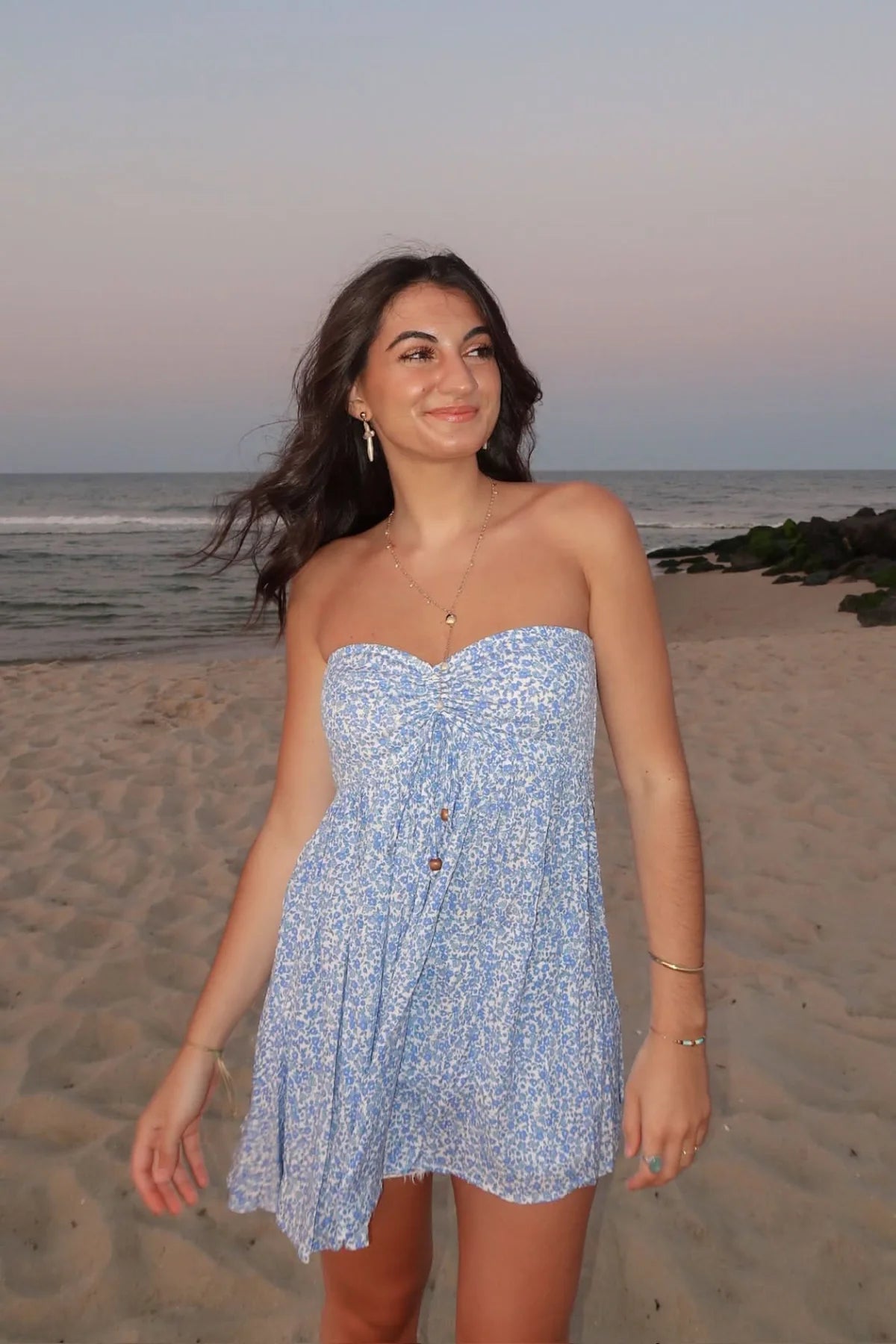 Lena Blue Floral Print Strapless Mini Dress