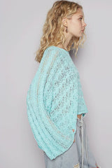 Carmen Aqua Oversized Sheer Sweater
