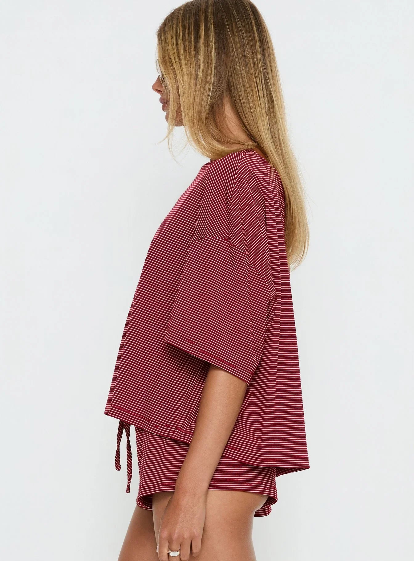 Sugar Surge Off Shoulder Sleep Top Cherry Stripe