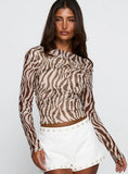 Isolda Long Sleeve Top Brown Zebra