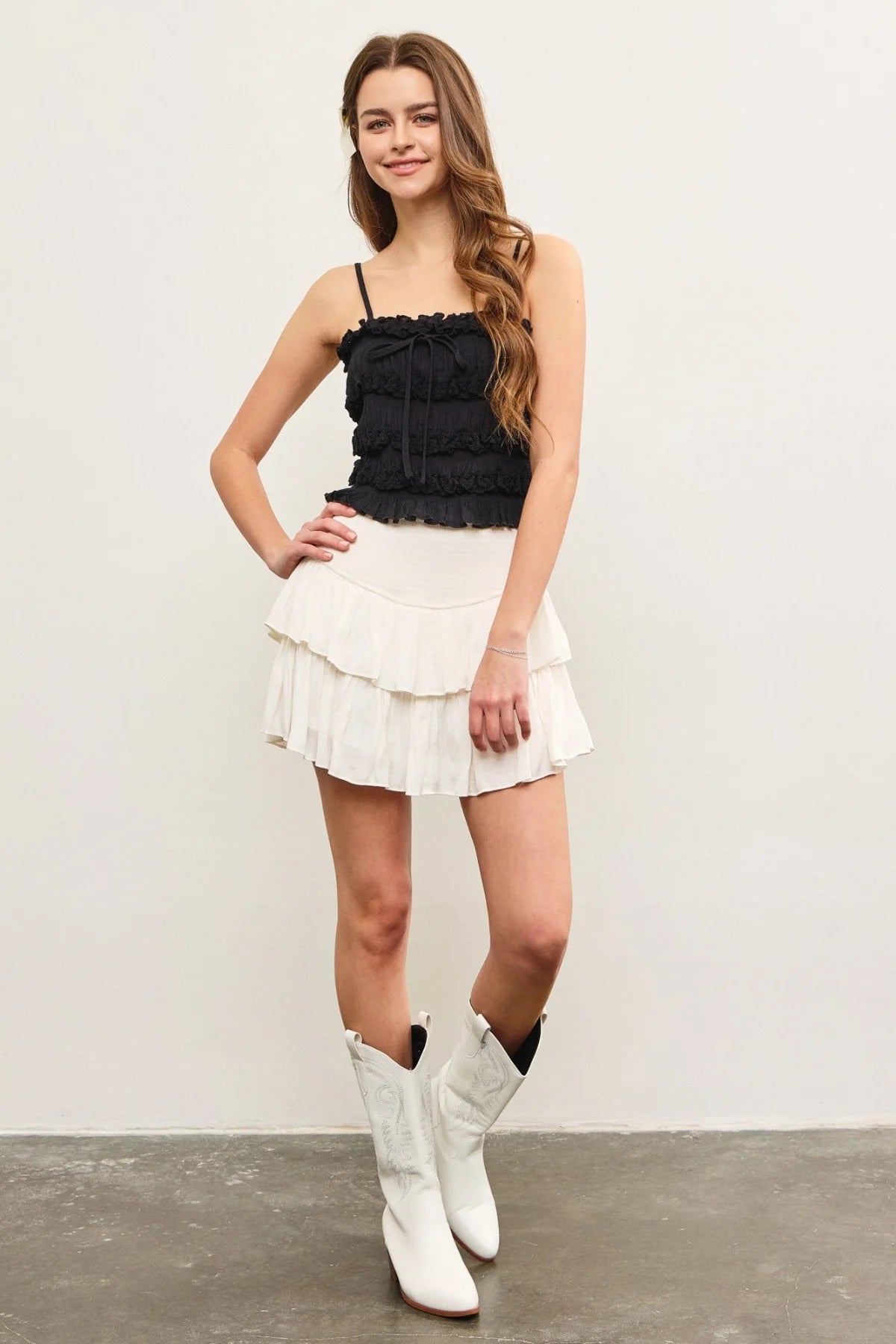 Monaco White Ruffled Skort