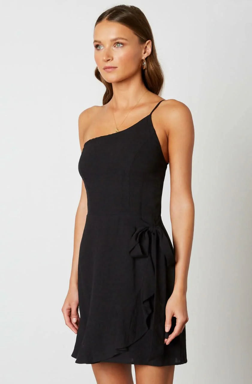Morgan Black One Shoulder Ruffle Mini Dress