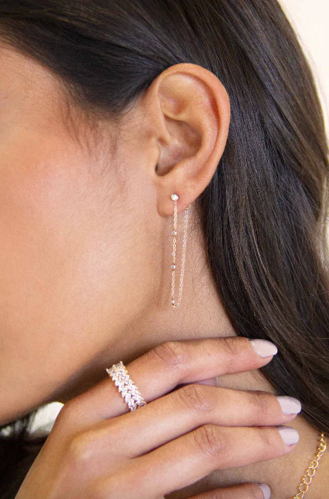 Ettika Elegantly Modern Chain and Crystal Strand 18K Gold Plated Earrings