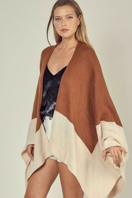 San Mateo Mocha Colorblock Poncho Cardigan