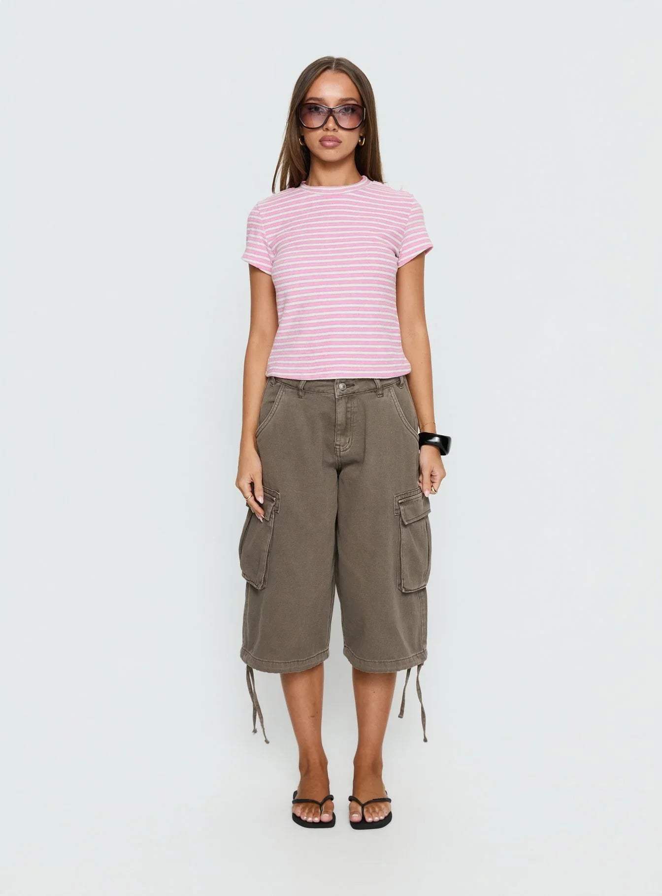 Settle Down Terry Baby Tee Pink Stripe